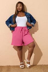 YOURS Plus Size Pink Textured Shorts | Yours Clothing 2