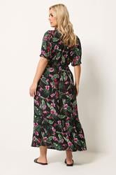 YOURS Plus Size Black Tropical Shirred Neck Maxi Dress | Yours Clothing 2