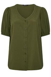 YOURS Plus Size Khaki Green Button Textured Blouse | Yours Clothing 5