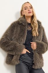 LTS Tall Chocolate Brown Faux Fur Jacket | Long Tall Sally 1