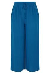 YOURS Curve Cobalt Blue Crinkle Texture Wide Leg Trousers