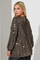 YOURS LONDON Plus Size Gold Sequin Keyhole Top | Yours Clothing 2