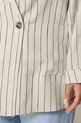 YOURS Plus Size Beige Brown Stripe Tailored Linen Blazer | Yours Clothing 4