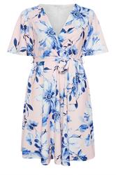 YOURS LONDON Curve Pink Floral Wrap Skater Dress