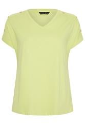 EVANS Curve Lime Green Button Shoulder T-Shirt