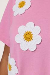 YOURS Plus Size Pink Applique Daisy T-Shirt | Yours Clothing 4