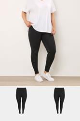EVANS 2 PACK Plus Size Black Stretch Leggings | Evans 1