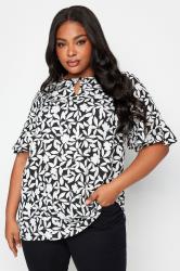 YOURS Plus Size Black Floral Print Keyhole Tunic Top | Yours Clothing 1