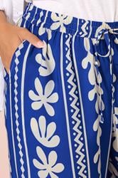 YOURS Plus Size Cobalt Blue Aztec Leaf Wide Leg Trousers | Yours Clothing 4