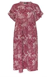 YOURS Plus Size Burgundy Red Floral Frill Sleeve Midaxi Dress | Yours Clothing 6