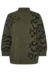 YOURS Plus Size Khaki Green Leopard High Neck Jumper | Yours Clothing 5