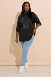 YOURS Plus Size Black Diamante Skull Cold Shoulder Top | Yours Clothing 2