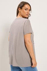 YOURS Plus Size Mocha Brown Floral Stud T-Shirt | Yours Clothing 2