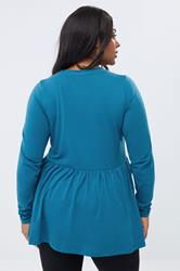 YOURS Plus Size Blue Long Sleeve Peplum Top | Yours Clothing 2