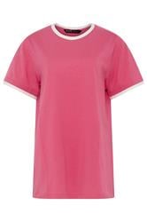 YOURS Curve Pink Contrast Trim T-Shirt