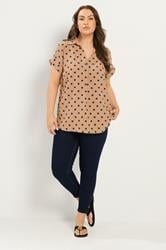 YOURS Plus Size Natural Brown Polka Dot Pleat Front Shirt | Yours Clothing 1