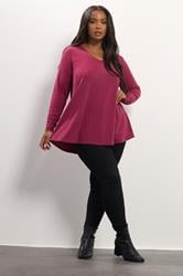 YOURS Plus Size Dark Pink Ribbed Swing T-Shirt | Yours Clothing 1