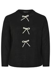 YOURS Plus Size Black Pearl Bow Front Through Cardigan 8