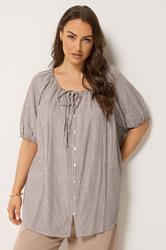 YOURS Plus Size Brown Stripe Print Puff Sleeve Blouse | Yours Clothing 3