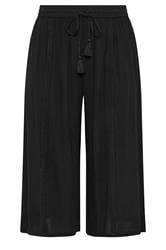 YOURS Curve Black Scallop Trim Crinkle Cropped Trousers