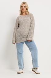 YOURS Plus Size Beige Brown Pointelle Knitted Jumper | Yours Clothing 1