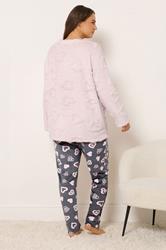 YOURS Plus Size Pink Heart Texture Borg Lounge Set | Yours Clothing 2