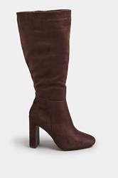 Brown Faux Suede Heeled Knee High Boots In Standard Fit | Yours Clothing 2