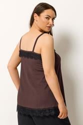 YOURS Plus Size Chocolate Brown Lace Detail Vest Top | Yours Clothing 2