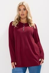 YOURS Plus Size Burgundy Red Henley Swing Top | Yours Clothing 3