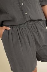 YOURS Plus Size Charcoal Grey Cotton Cheesecloth Shorts | Yours Clothing 4