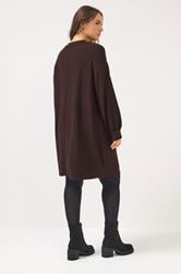 YOURS Plus Size Chocolate Brown Balloon Sleeve Sweatshirt Dress | Yours Clothing 2