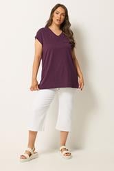 YOURS Plus Size Purple Stud Pocket T-Shirt | Yours Clothing 1