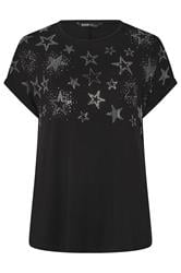 YOURS Curve Black Star Stud Embellished T-Shirt