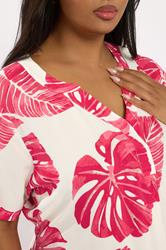 YOURS Plus Size White & Red Palm Leaf Pleat Front Tunic Dress | Yours Clothing 4