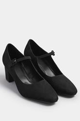 LTS Black Faux Suede Mary Jane Block Heel In Standard Fit