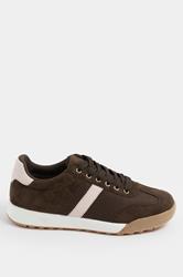 Brown Side Stripe Gum Sole Trainers In Extra Wide EEE Fit | Yours Clothing 2