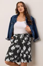 YOURS Plus Size Black & White Palm Tree Shorts | Yours Clothing 1