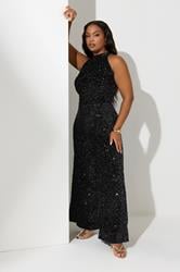 YOURS LONDON Plus Size Black Sequin Velvet Jumpsuit | Yours Clothing 1