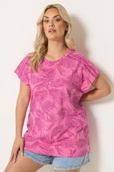 YOURS Plus Size Pink Palm Tree Trim Detail T-Shirt | Yours Clothing 3