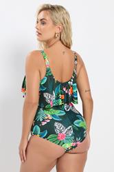 YOURS Plus Size Green Tropical Print Frill Bikini Top | Yours Clothing 5