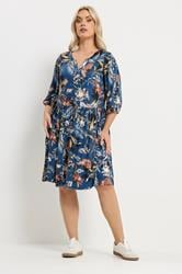 YOURS Plus Size Blue Floral Wrap Dress | Yours Clothing 1