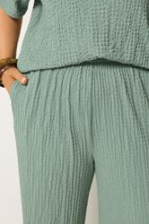 YOURS Plus Size Sage Green Bubble Textured Trousers | Yours Clothing 4