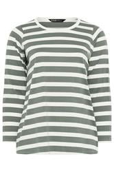 YOURS Curve Sage Green Stripe Long Sleeve T-Shirt