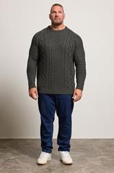 BadRhino Big & Tall Charcoal Grey Crew Neck Cable Knit Jumper | BadRhino 1