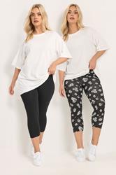 YOURSET 2 PACK Plus Size Black Daisy Cropped Leggings | Yours Clothing 1