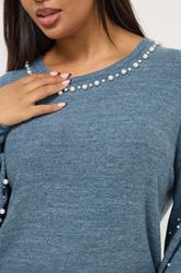 YOURS Plus Size Blue Pearl Embellished Jumper | Yours Clothing 4