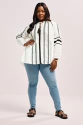 YOURS Plus Size Cream Embroidered Tie Neck Blouse | Yours Clothing 2