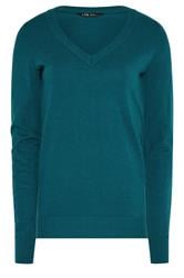 LTS Tall Women's Teal Blue Knitted V-Neck Jumper | Long Tall Sally 5