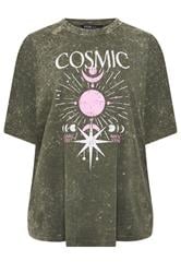 YOURS Plus Size Green Acid Wash 'Cosmic' Oversized T-Shirt | Yours Clothing 5