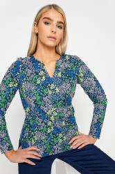 M&Co Navy Blue Ditsy Floral Notch Neck Long Sleeve Top | M&Co 1